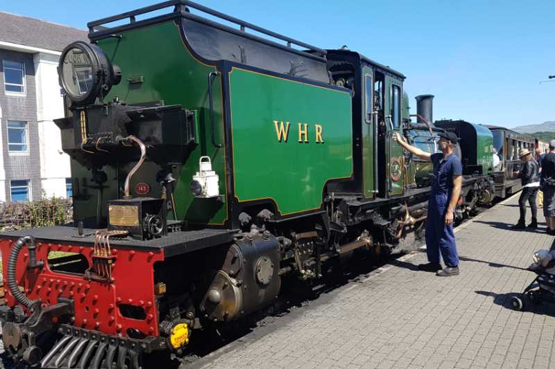 A Welsh Highland Railway Garrett steam engine at Porthmadoc