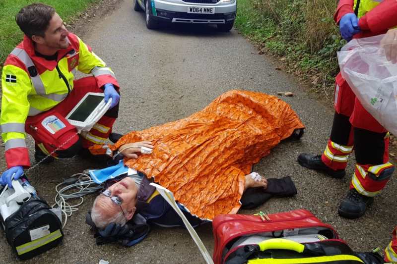 John being treated after his accident