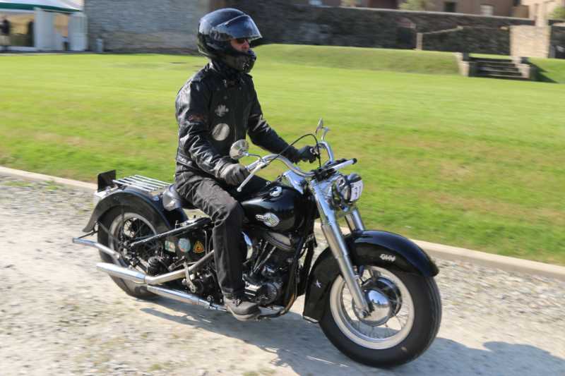 Bedwyr Evans from Bristol aboard his 1960 Harley Panhead 1200cc