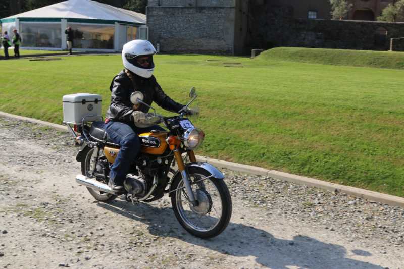 Kathleen Evans on her 1972 Honda CB175